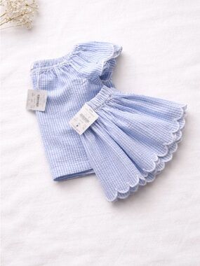 J. Crew Factory Light Blue Seersucker Girls Matching Top & Skirt Set